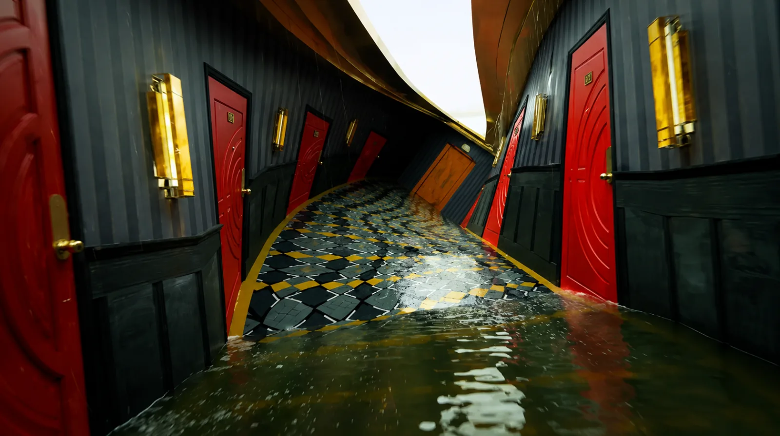 SUERTE — The corridor of red doors, flooded