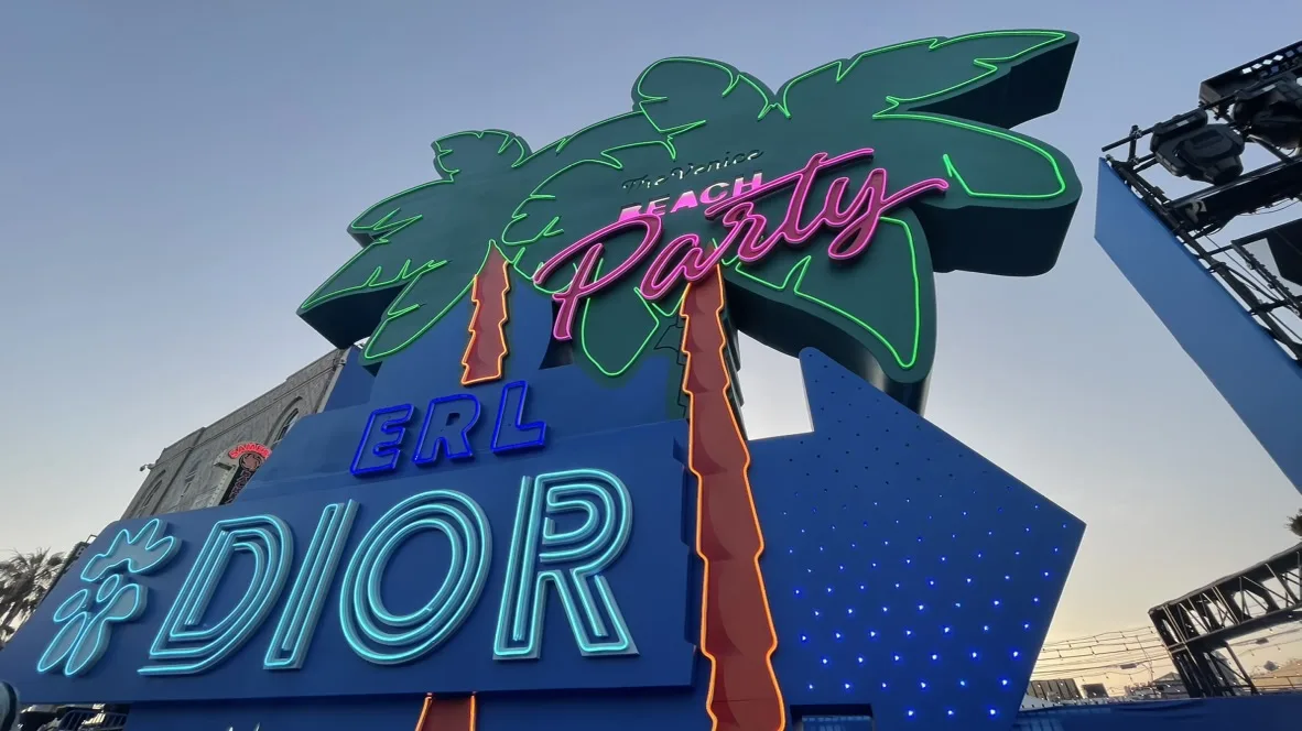 DIOR HOMME — The neon palm lit up at dusk