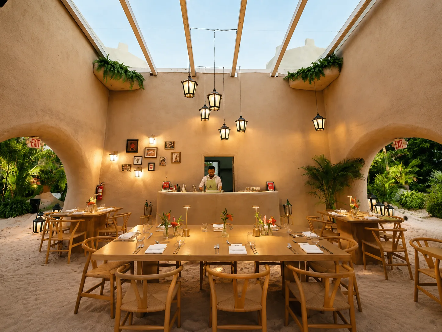 DOORDASH — Dining inside, sand underfoot and lanterns overhead