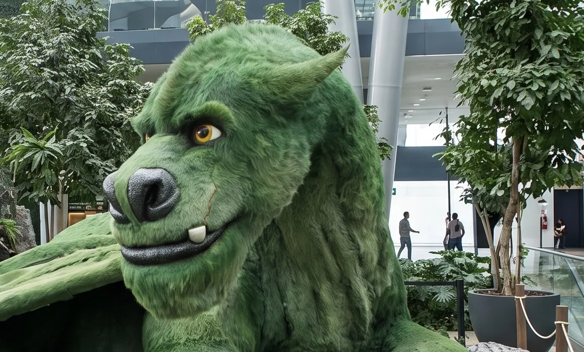 DISNEY — The dragon up close: amber eye, tusk and green fur