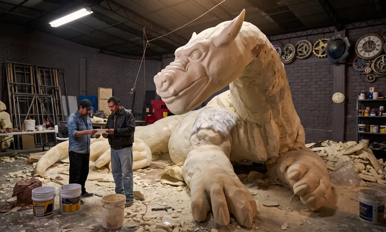 DISNEY — The workshop: the foam dragon, carved before the fur