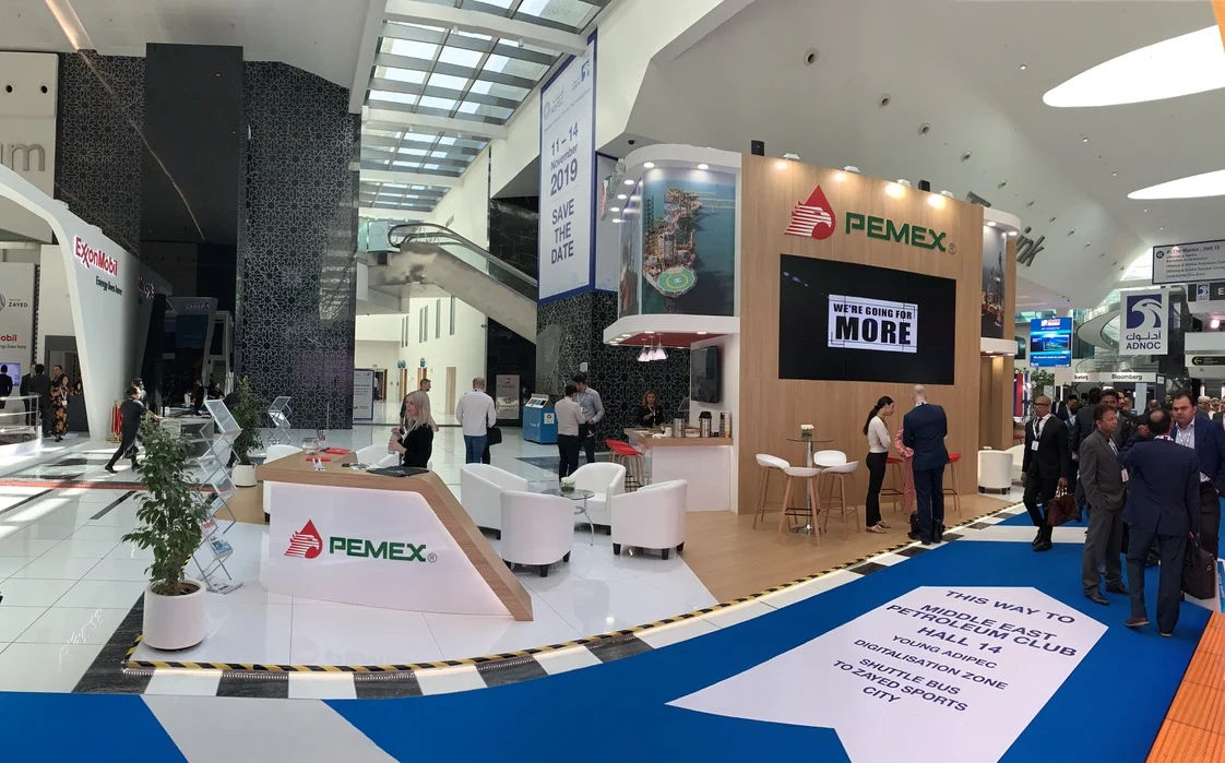 PEMEX — The Pemex stand at ADIPEC, Abu Dhabi: wood, white and the logo up high