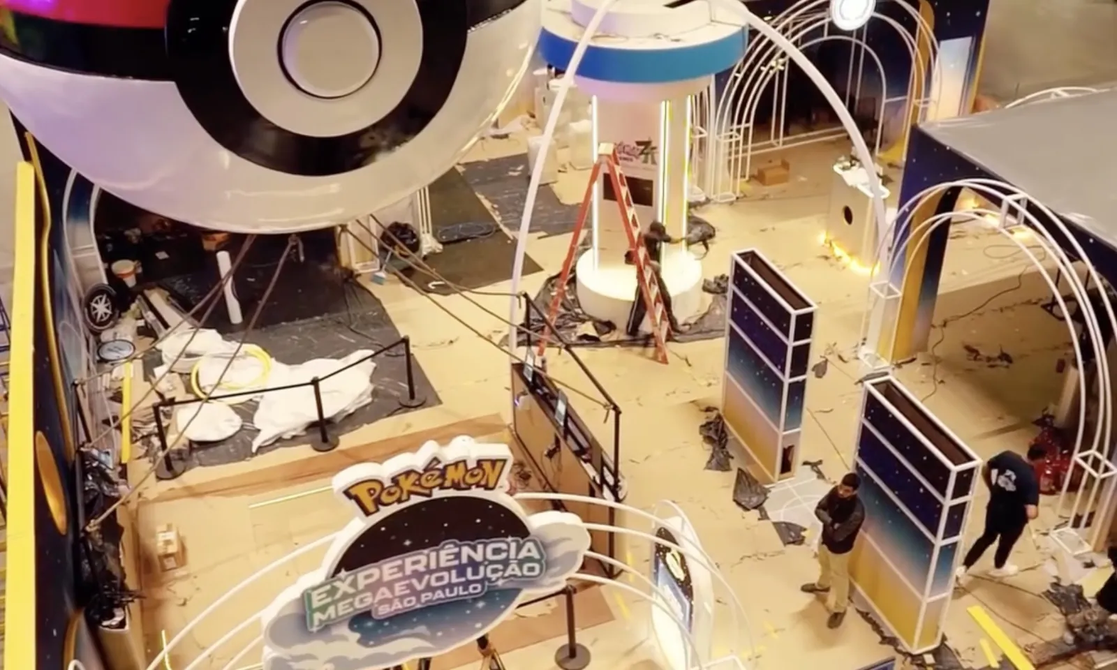 POKEMON — The São Paulo build from above: the Poké Ball, the arches and the totems